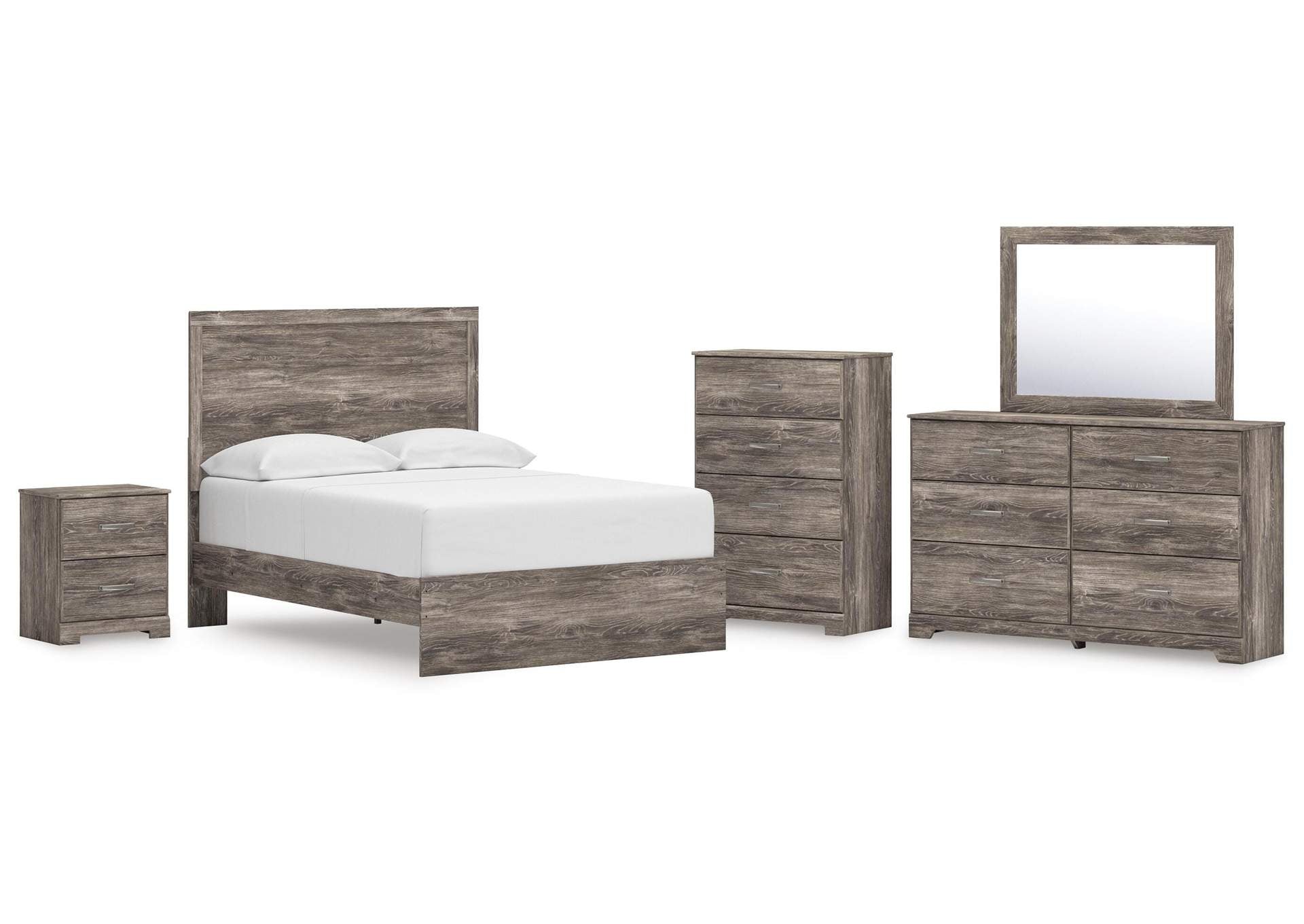 Ralinksi Full Panel Bed with Mirrored Dresser, Chest and Nightstand