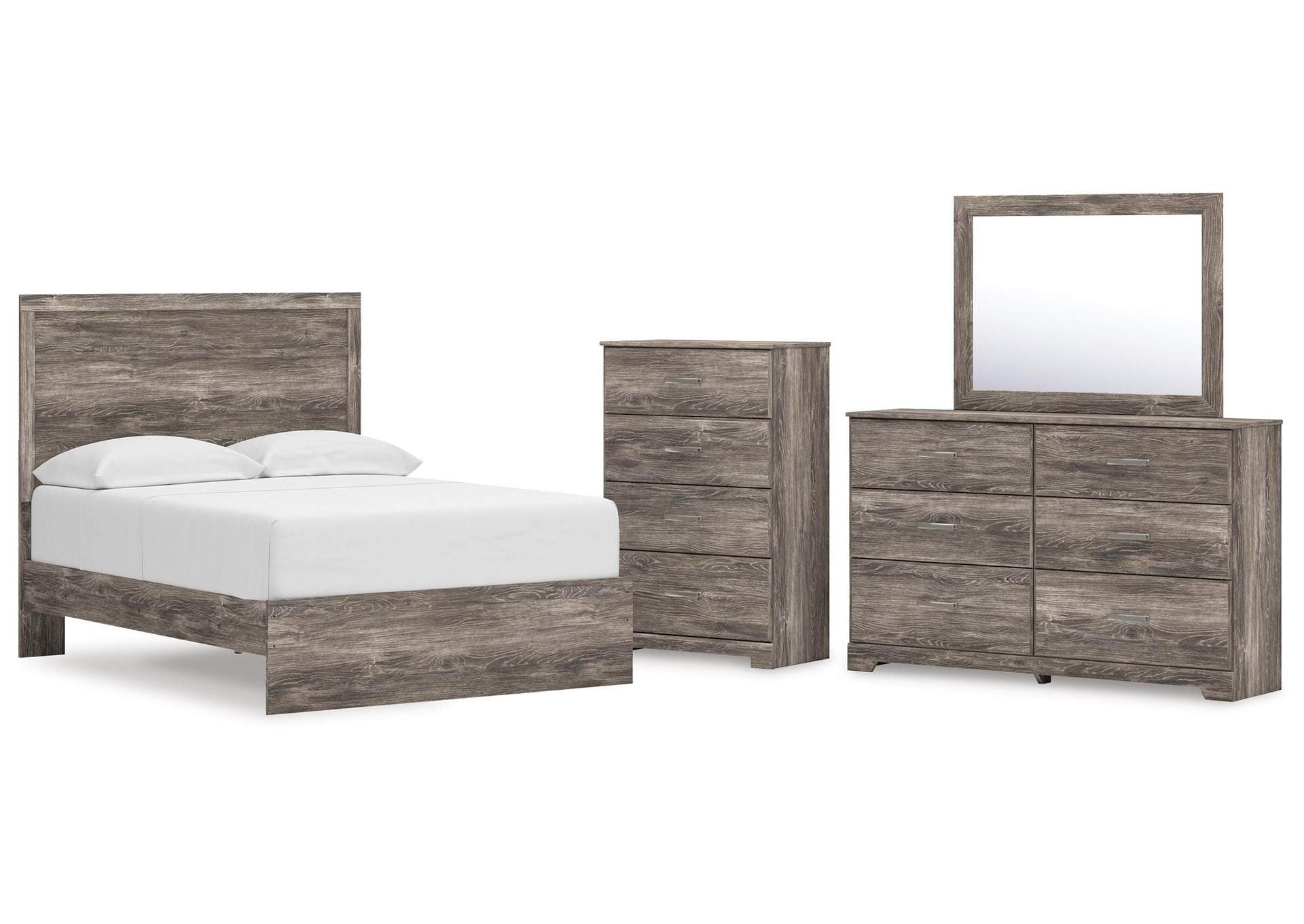 Ralinksi Full Panel Bed with Mirrored Dresser and Chest