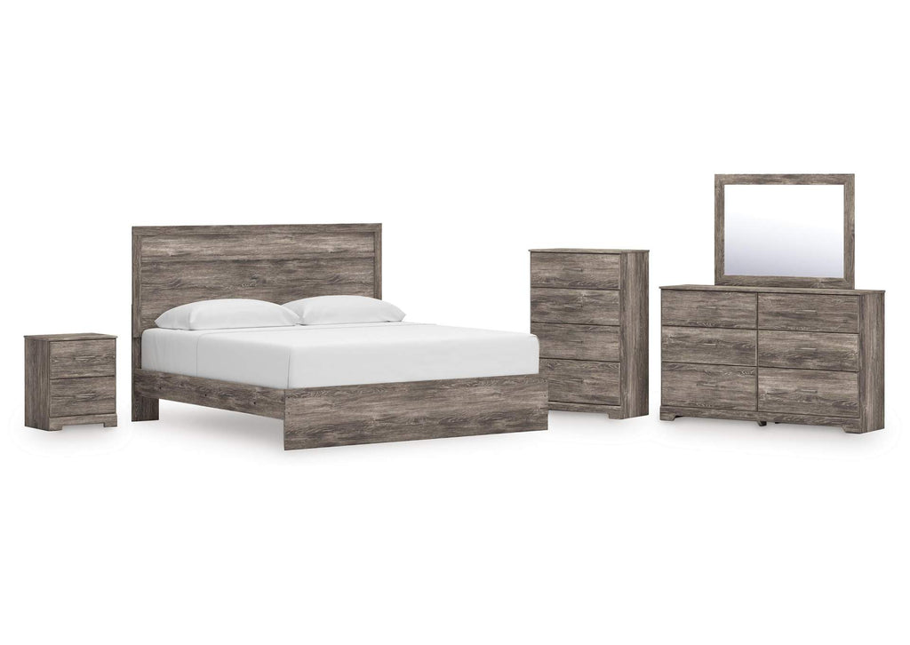 Ralinksi King Panel Bed with Mirrored Dresser, Chest and Nightstand