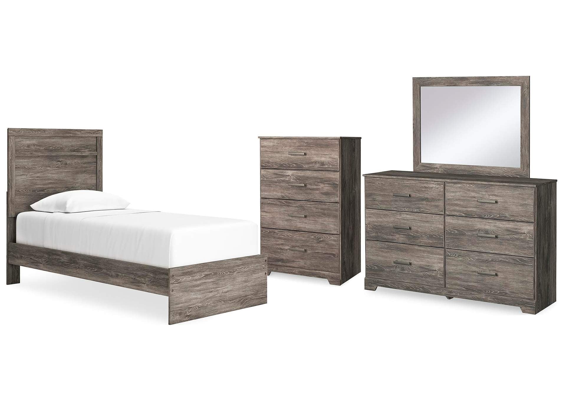 Ralinksi Twin Panel Bed with Mirrored Dresser and Chest