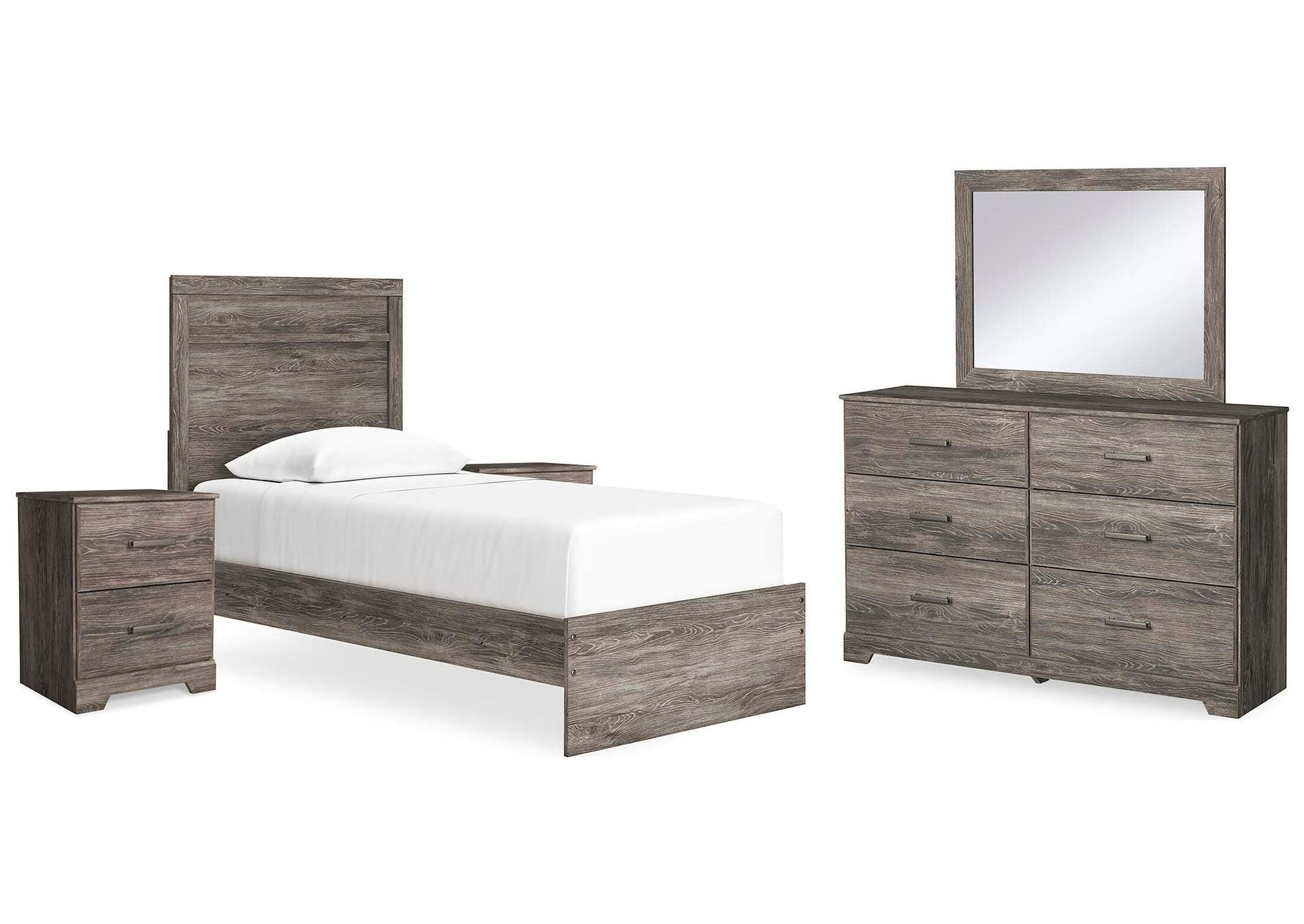 Ralinksi Twin Panel Bed with Mirrored Dresser and 2 Nightstands