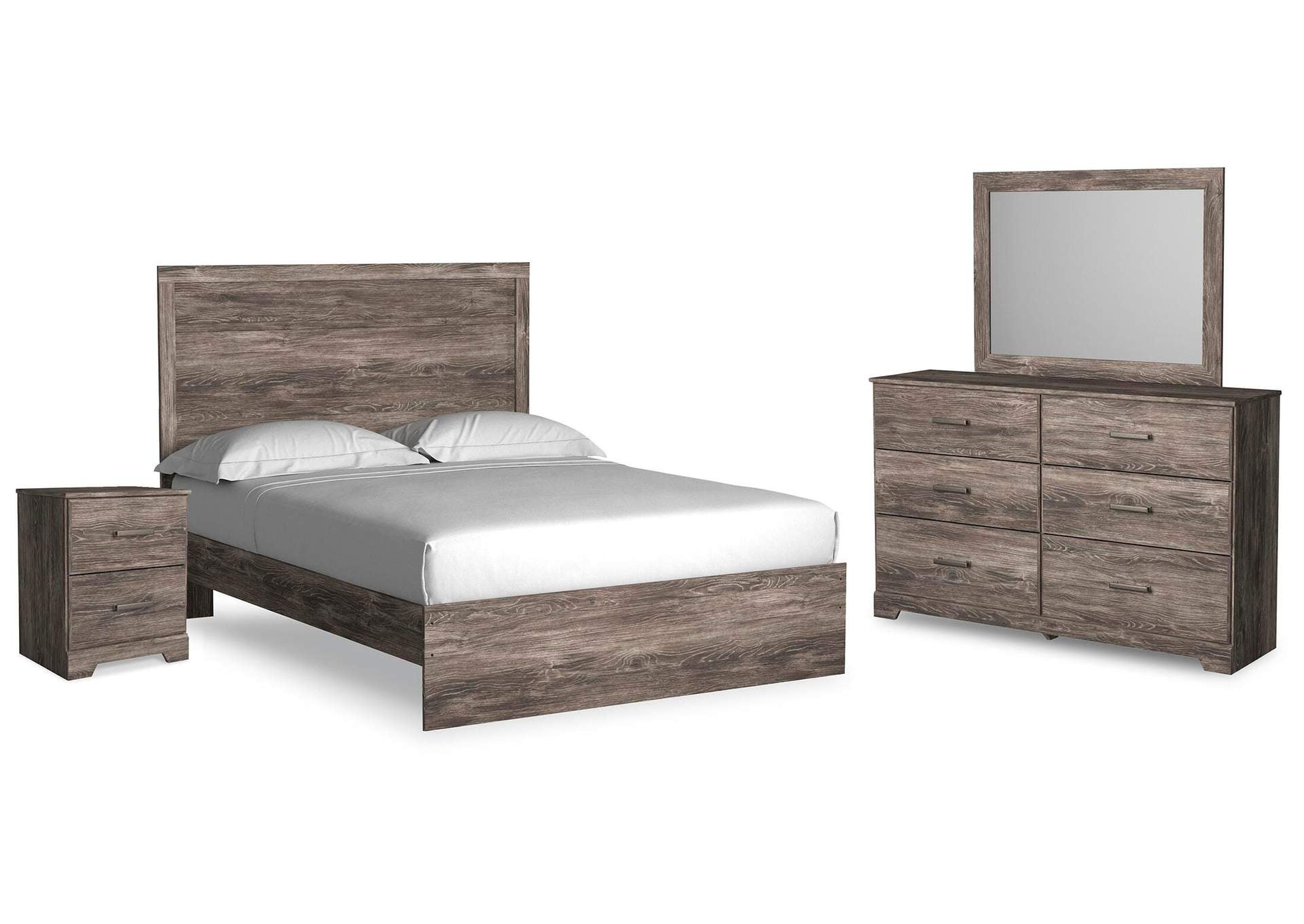Ralinksi Queen Panel Bed with Mirrored Dresser and Nightstand