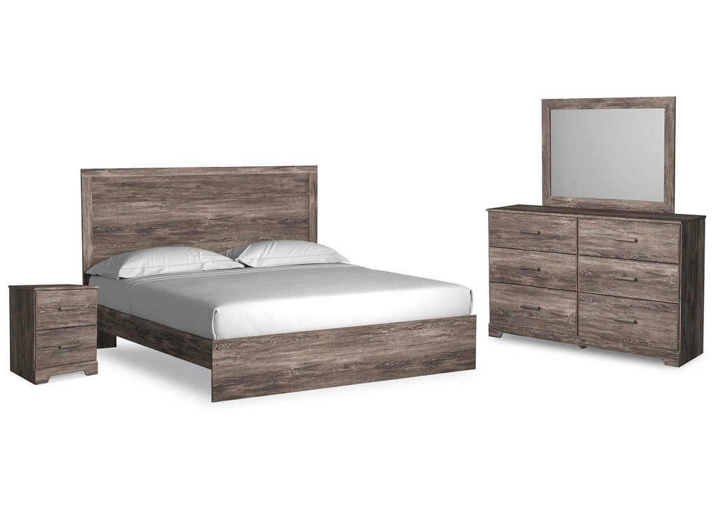 Ralinksi King Panel Bed with Mirrored Dresser and Nightstand