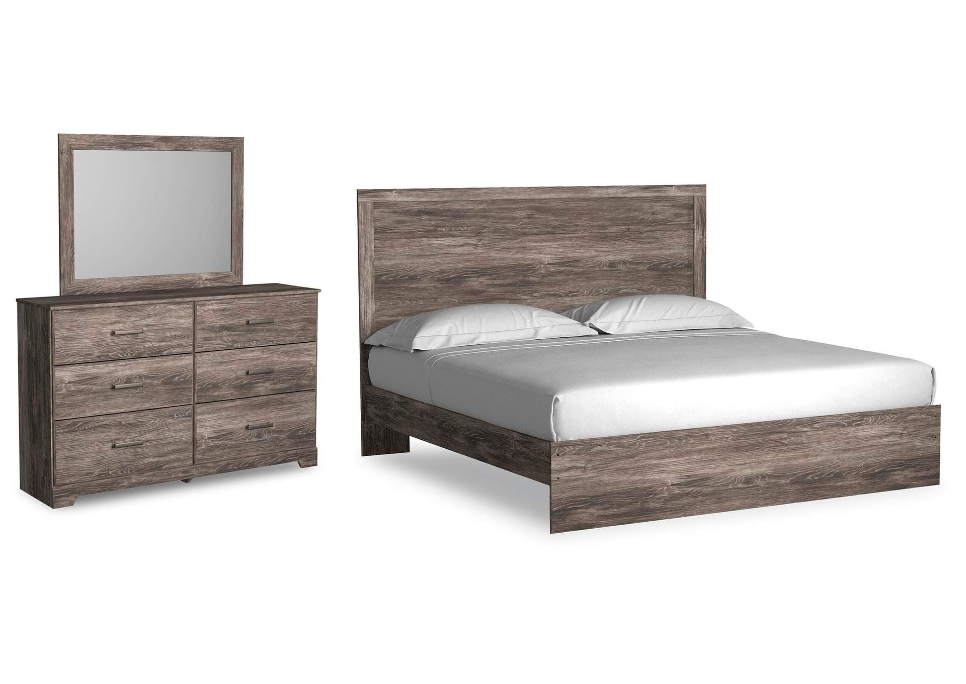 Ralinksi King Panel Bed with Mirrored Dresser