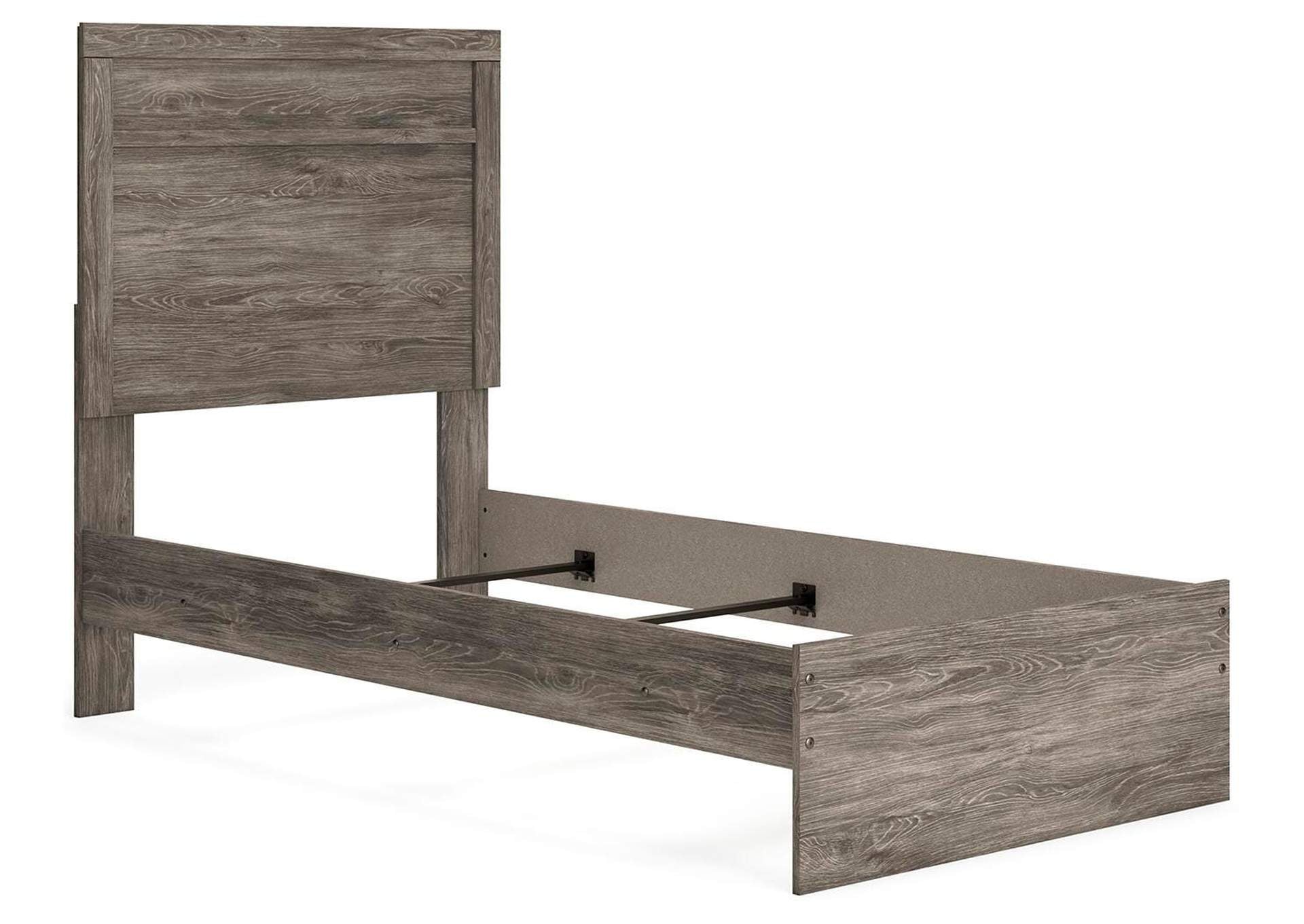 Ralinksi Twin Panel Bed with Mirrored Dresser and 2 Nightstands angled view