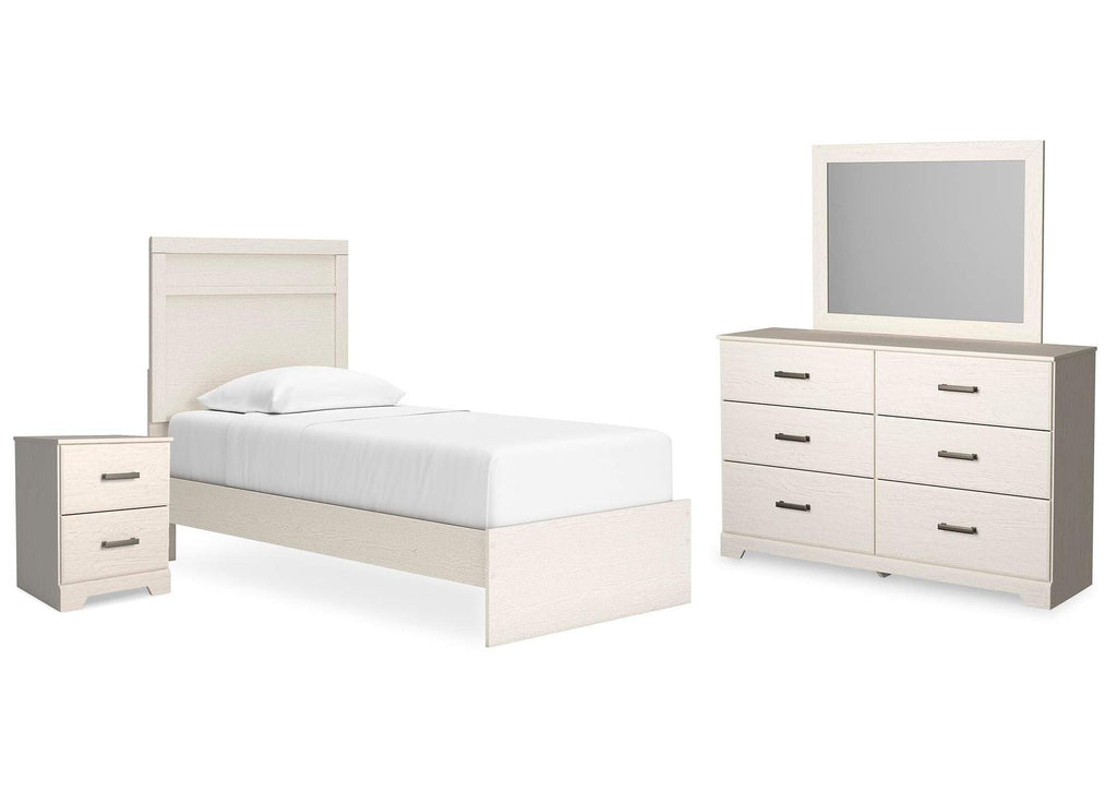 Stelsie Twin Panel Bed with Mirrored Dresser and Nightstand