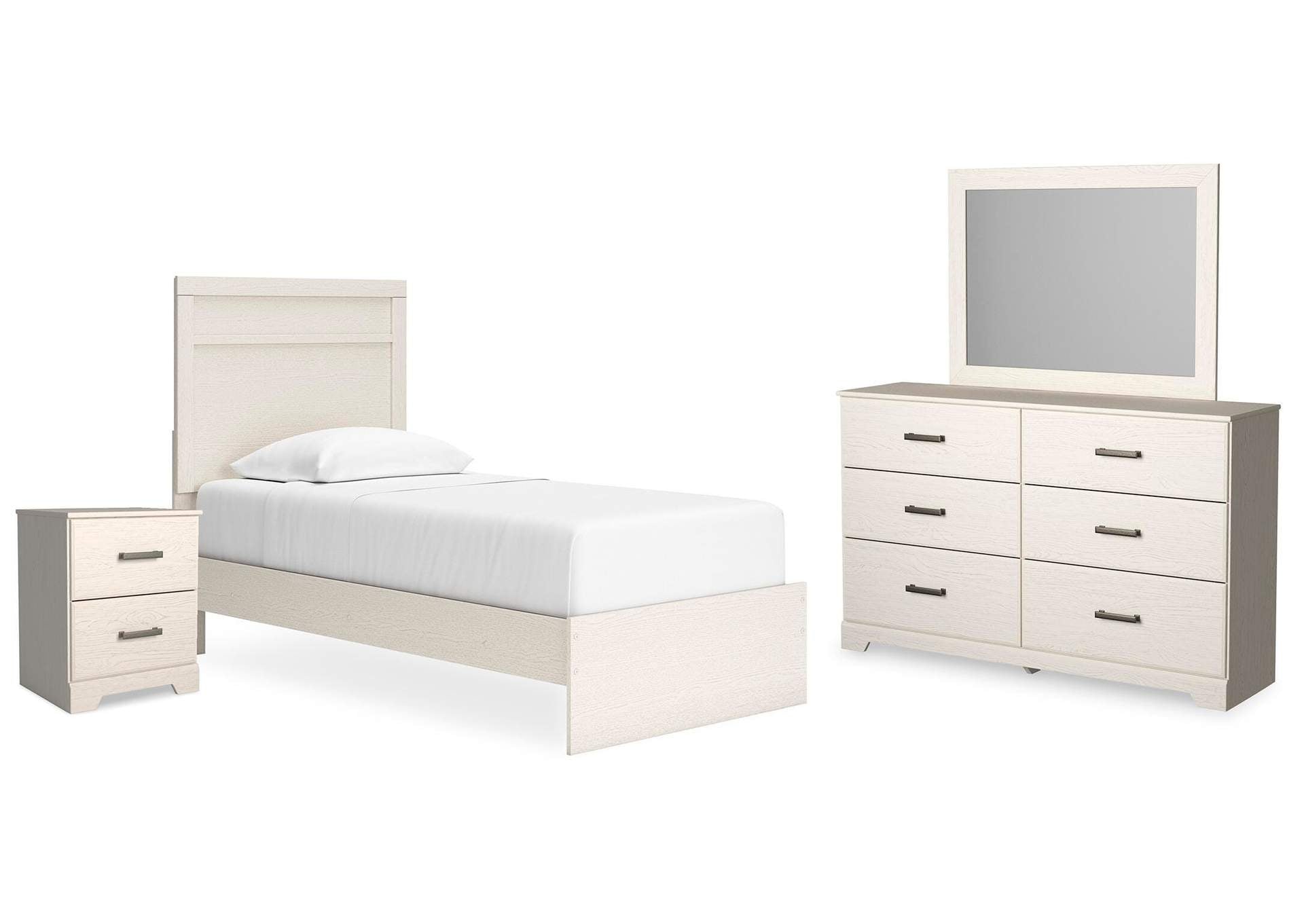 Stelsie Twin Panel Bed with Mirrored Dresser and Nightstand