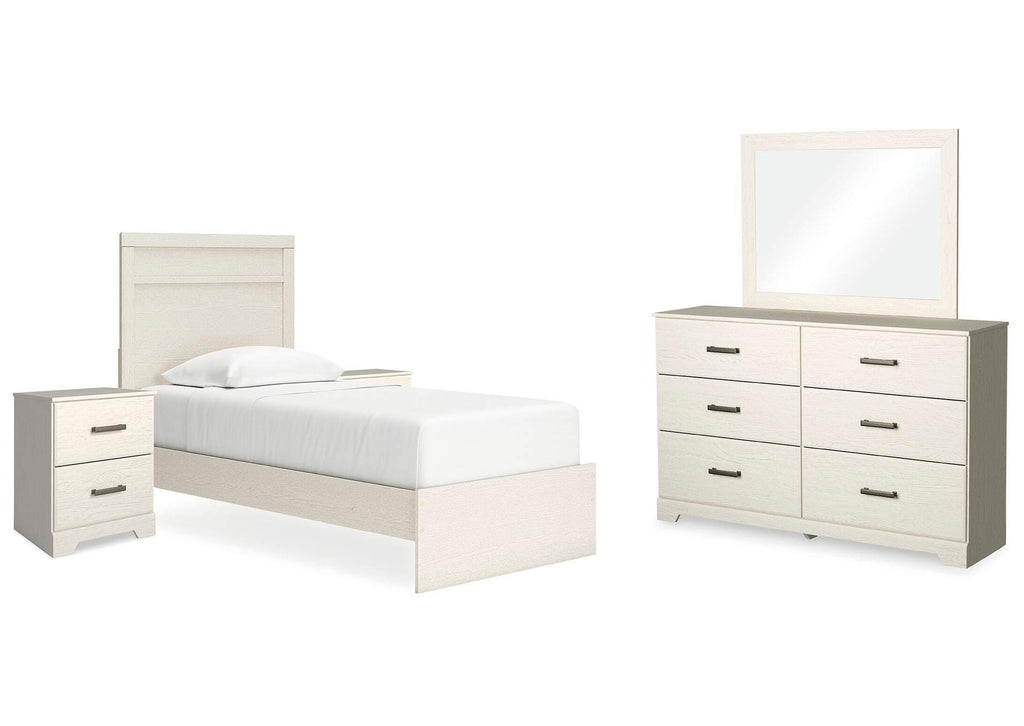 Stelsie Twin Panel Bed with Mirrored Dresser and 2 Nightstands