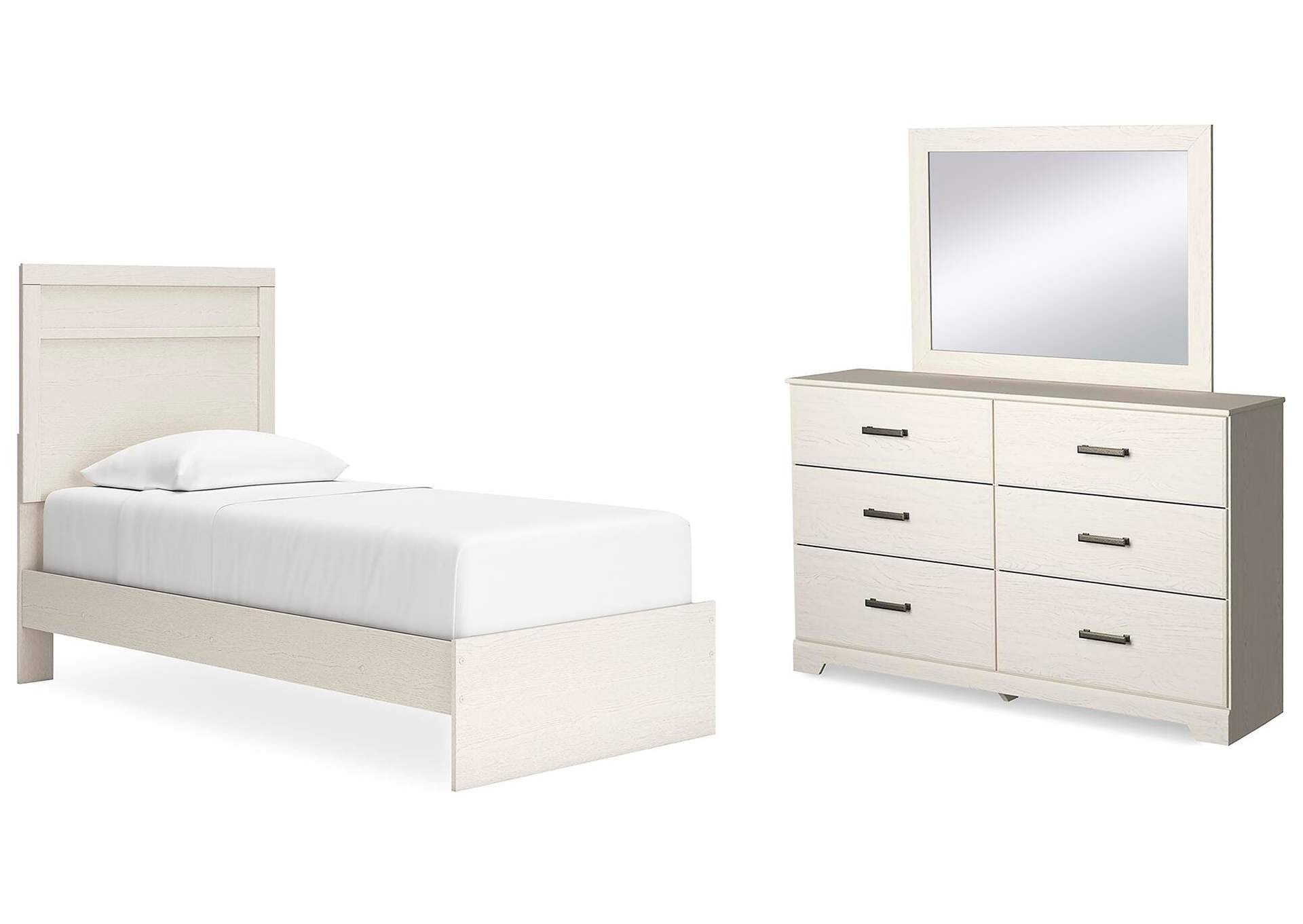 Stelsie Twin Panel Bed with Mirrored Dresser