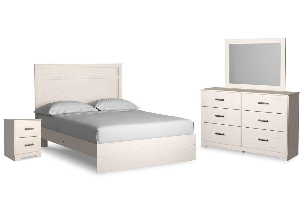 Stelsie Queen Panel Bed with Mirrored Dresser and Nightstand