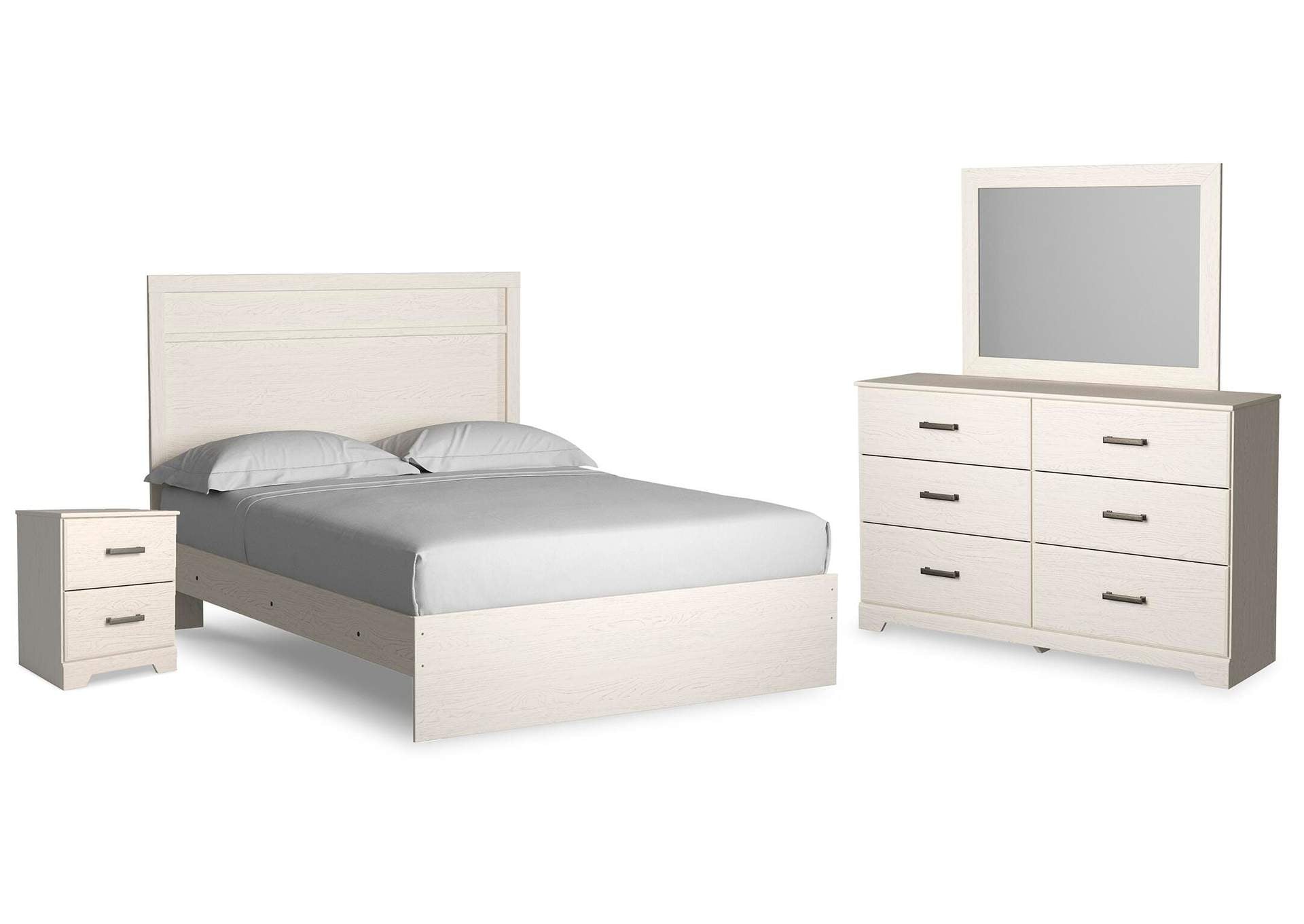Stelsie Queen Panel Bed with Mirrored Dresser and Nightstand