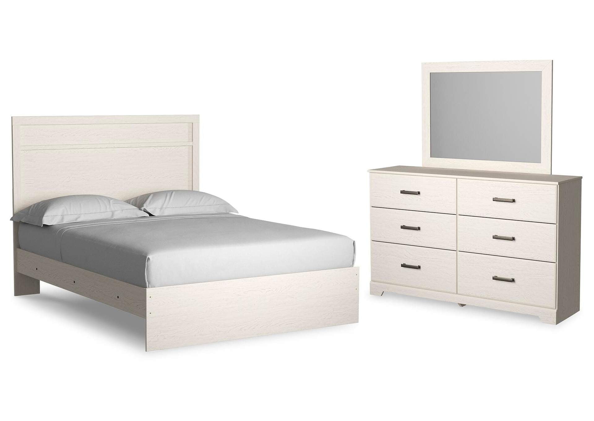 Stelsie Queen Panel Bed with Mirrored Dresser