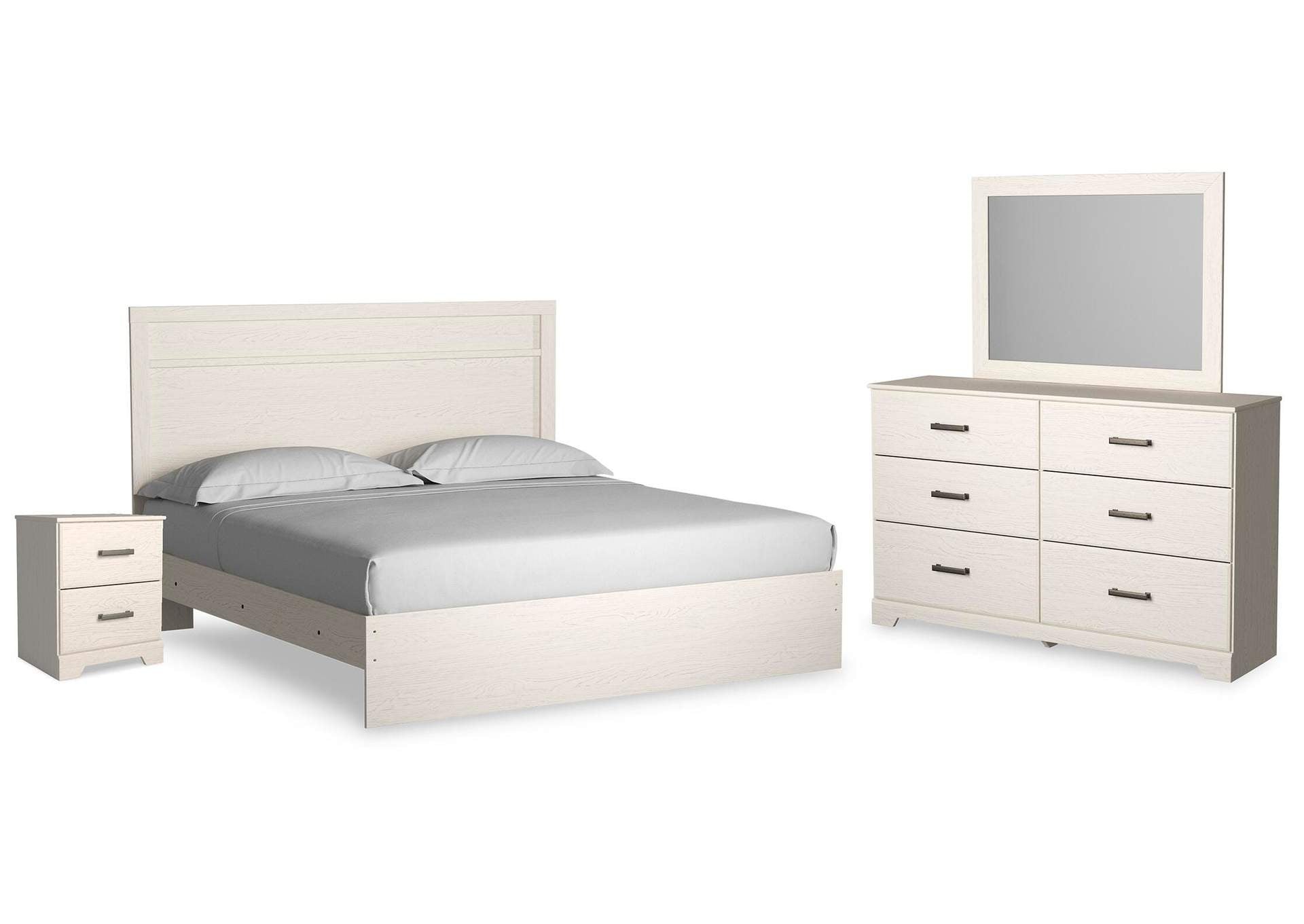 Stelsie King Panel Bed with Mirrored Dresser and Nightstand