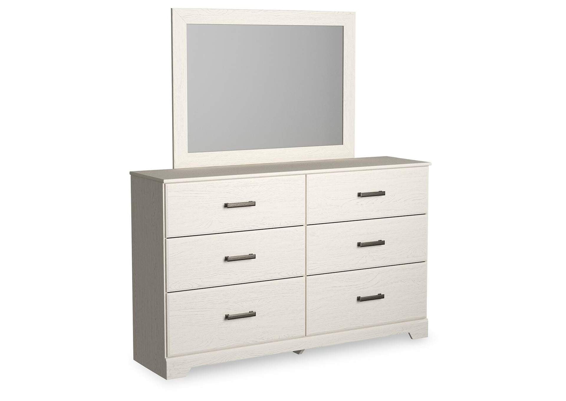 Stelsie Twin Panel Bed with Mirrored Dresser, Chest and Nightstand angled view