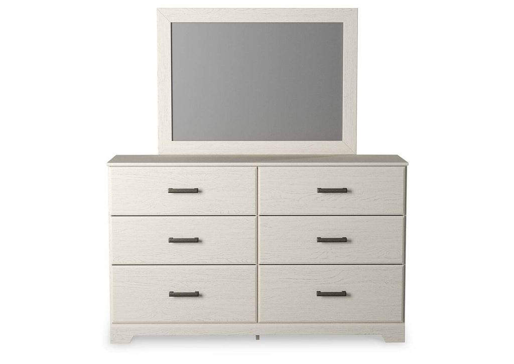Stelsie Twin Panel Bed with Mirrored Dresser and Chest front view