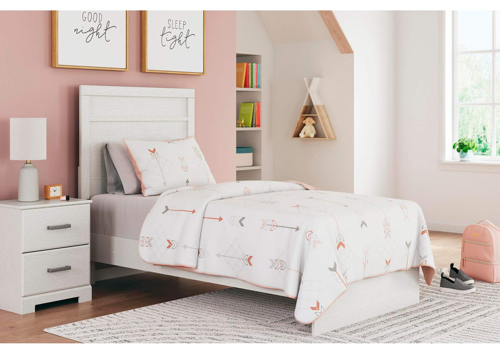 Stelsie Twin Panel Bed with Mirrored Dresser and 2 Nightstands