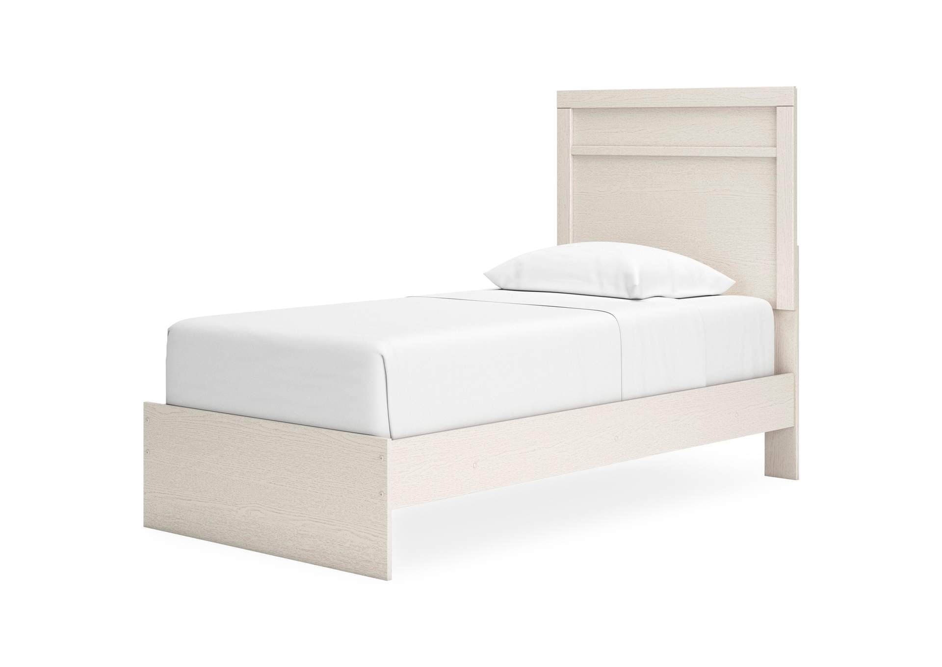 Stelsie Twin Panel Bed with Mirrored Dresser angled view
