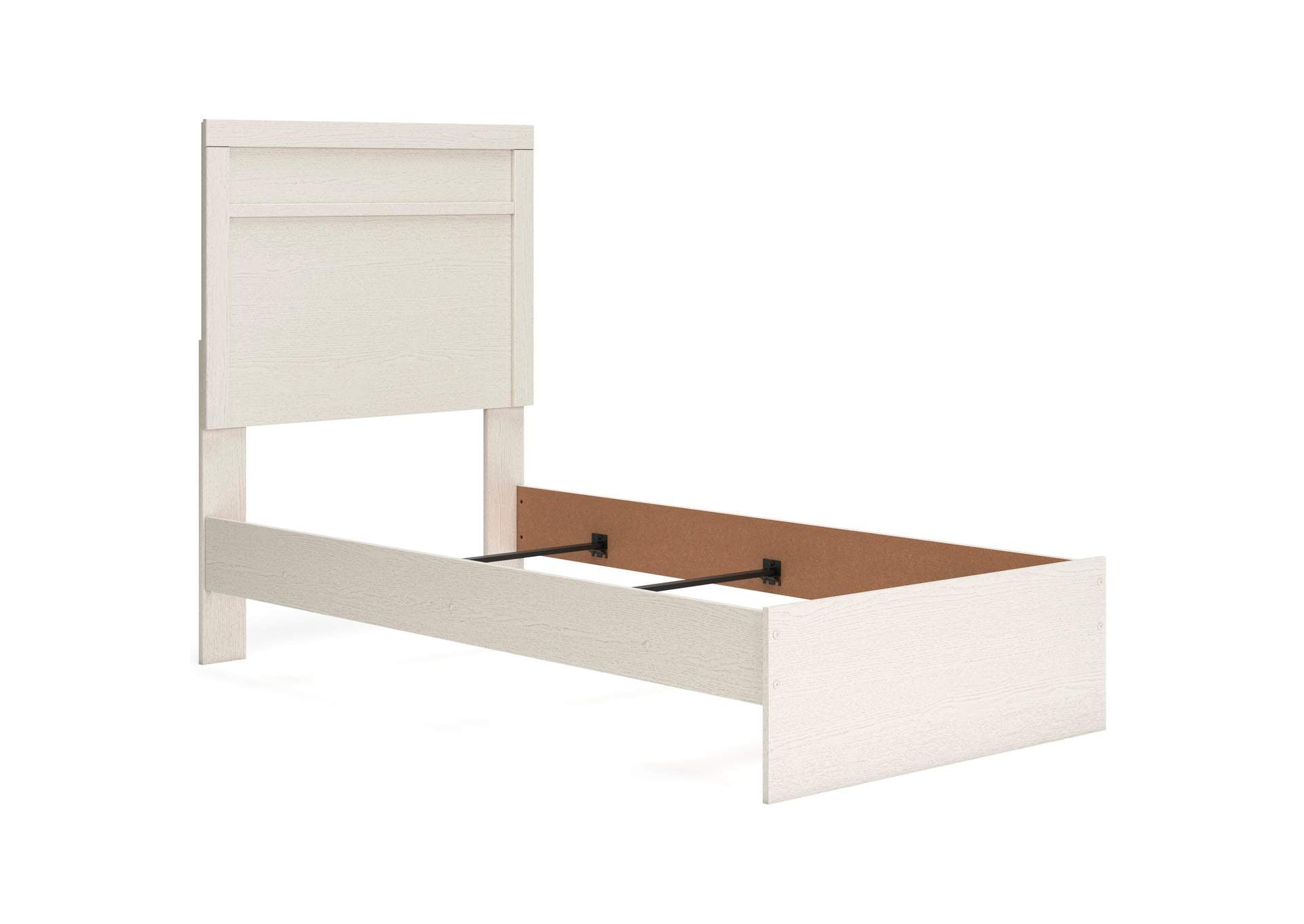 Stelsie Twin Panel Bed with Mirrored Dresser and 2 Nightstands angled view