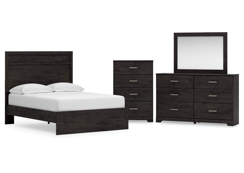 Belachime Full Panel Bed with Mirrored Dresser and Chest