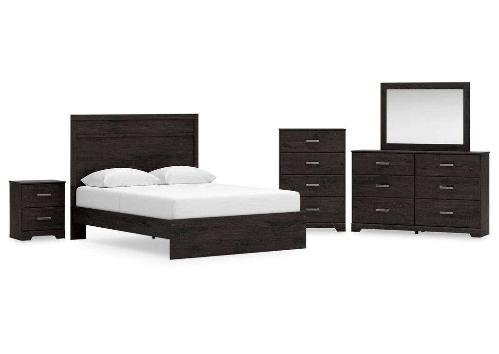 Belachime Queen Panel Bed with Mirrored Dresser, Chest and Nightstand