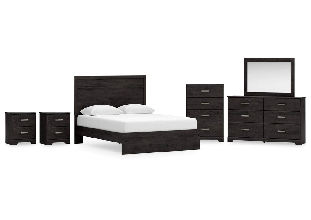 Belachime Queen Panel Bed with Mirrored Dresser, Chest and 2 Nightstands