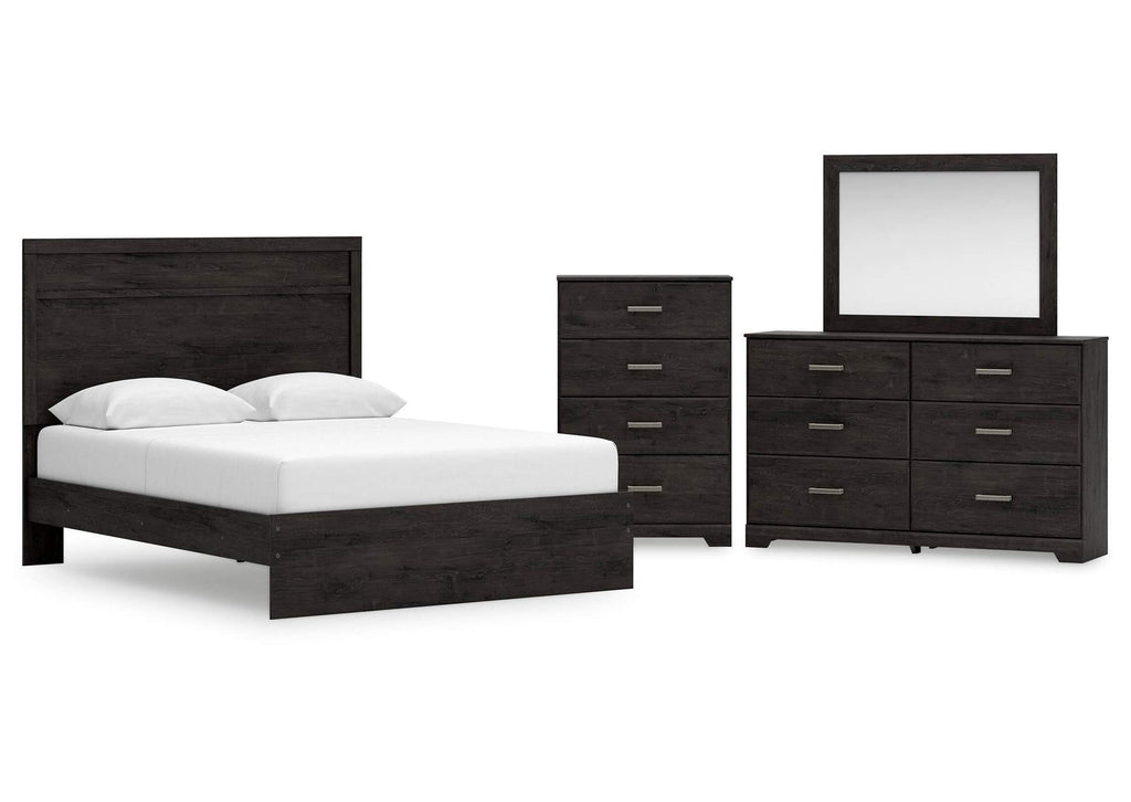 Belachime Queen Panel Bed with Mirrored Dresser and Chest