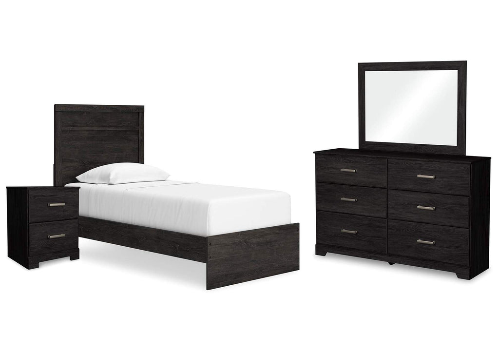 Belachime Twin Panel Bed with Mirrored Dresser and 2 Nightstands