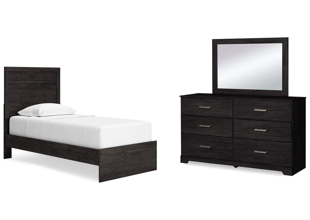 Belachime Twin Panel Bed with Mirrored Dresser