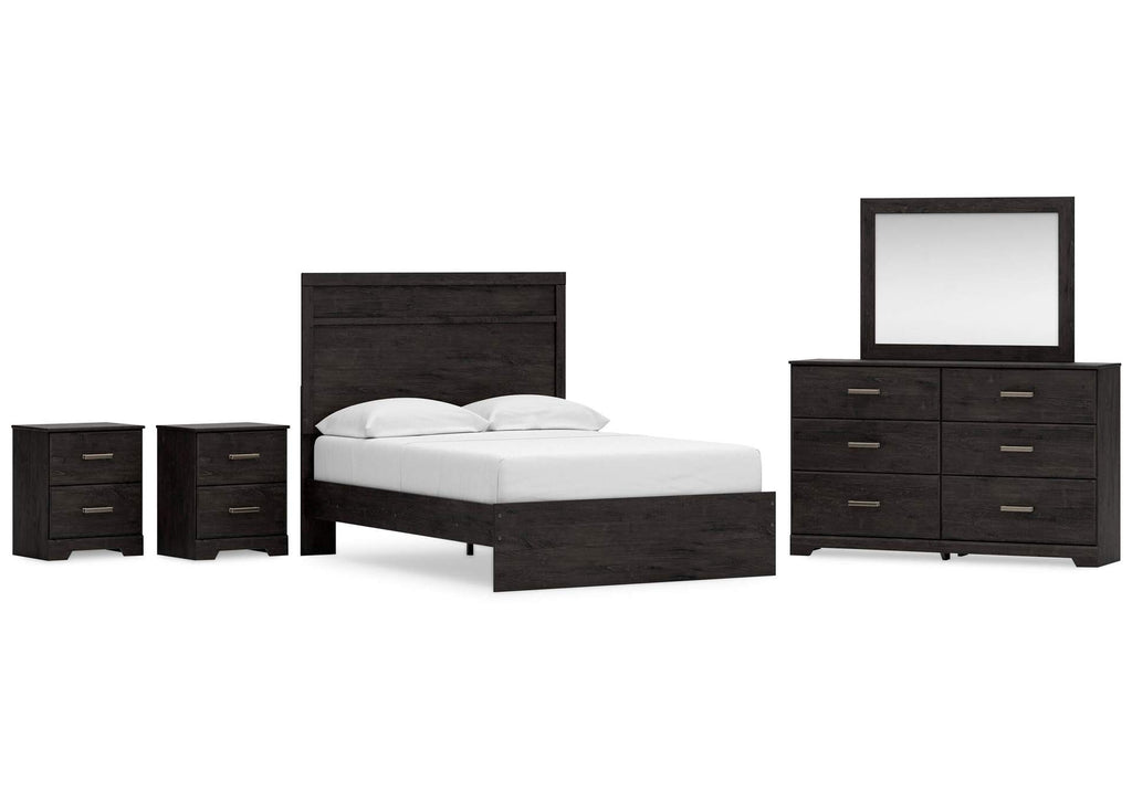 Belachime Full Panel Bed with Mirrored Dresser and 2 Nightstands