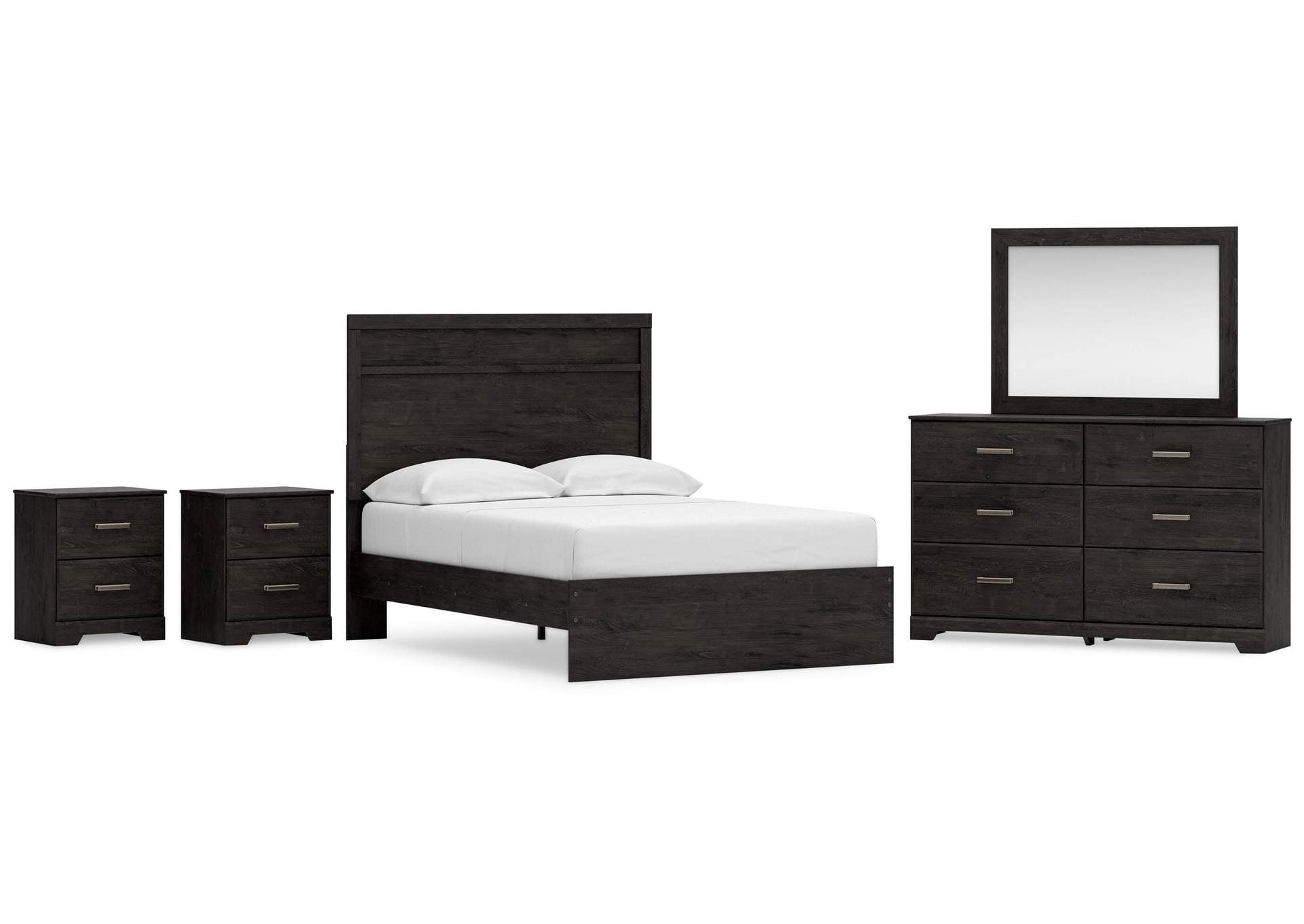 Belachime Full Panel Bed with Mirrored Dresser and 2 Nightstands