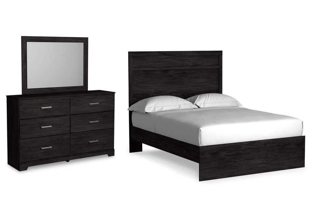 Belachime Full Panel Bed with Mirrored Dresser