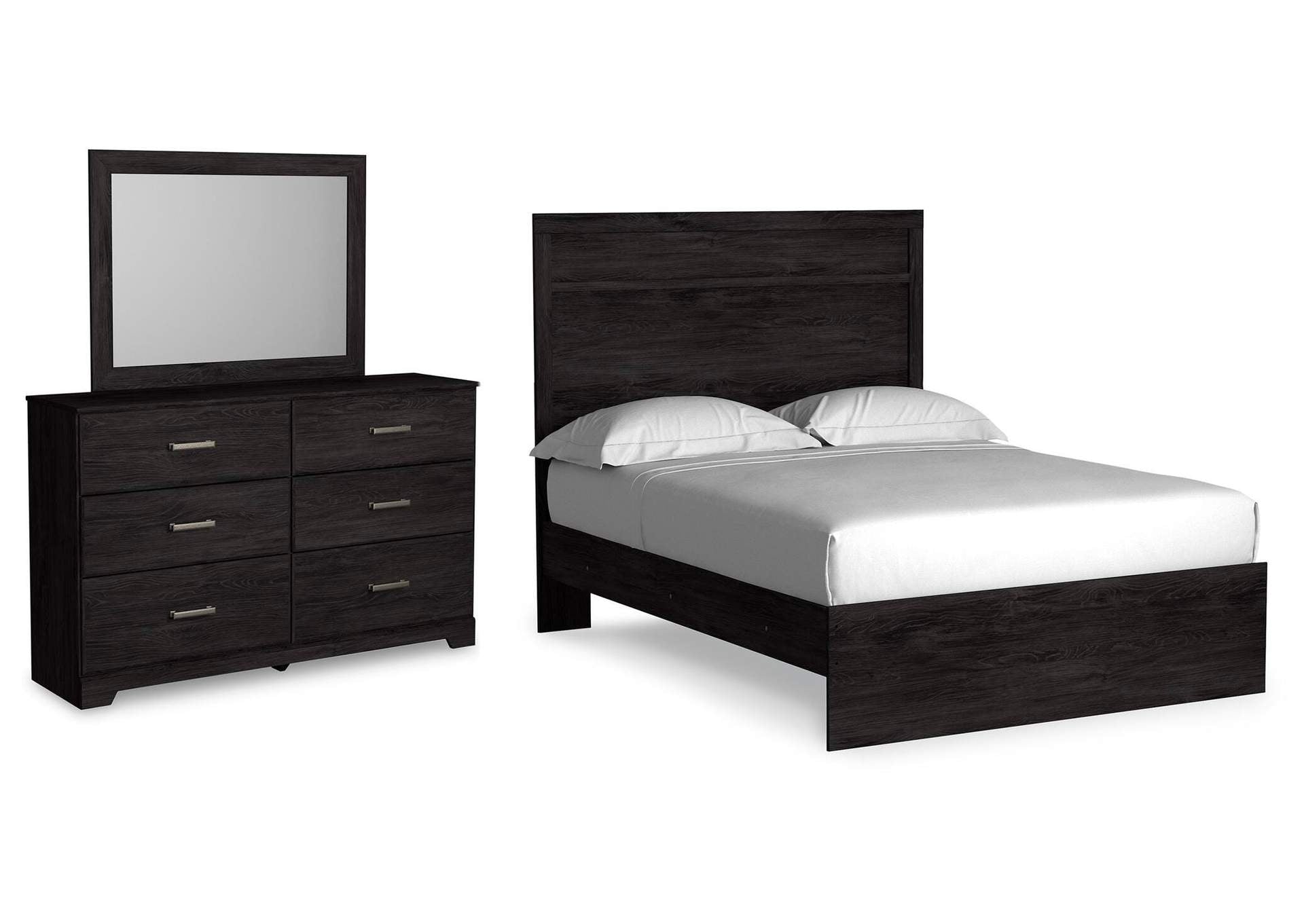 Belachime Full Panel Bed with Mirrored Dresser