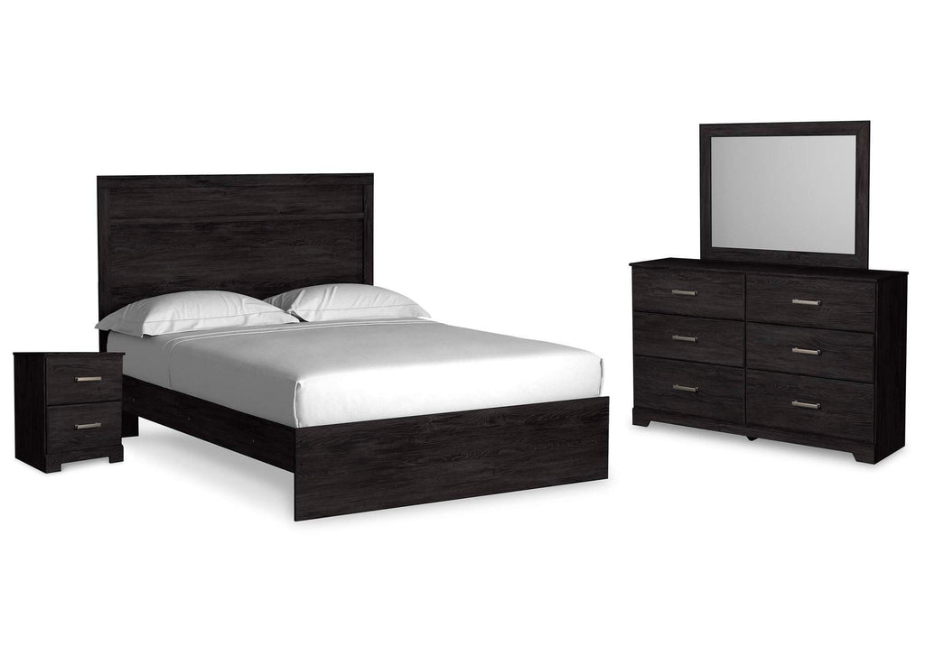 Belachime Queen Panel Bed with Mirrored Dresser and Nightstand