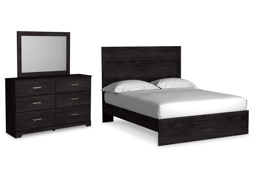Belachime Queen Panel Bed with Mirrored Dresser