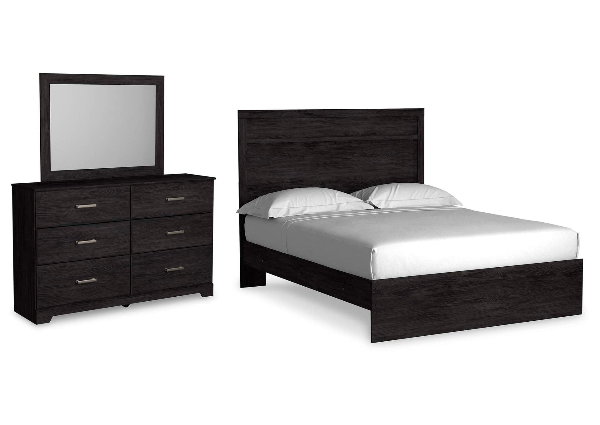 Belachime Queen Panel Bed with Mirrored Dresser