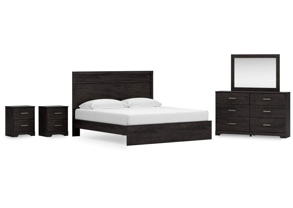 Belachime King Panel Bed with Mirrored Dresser and 2 Nightstands