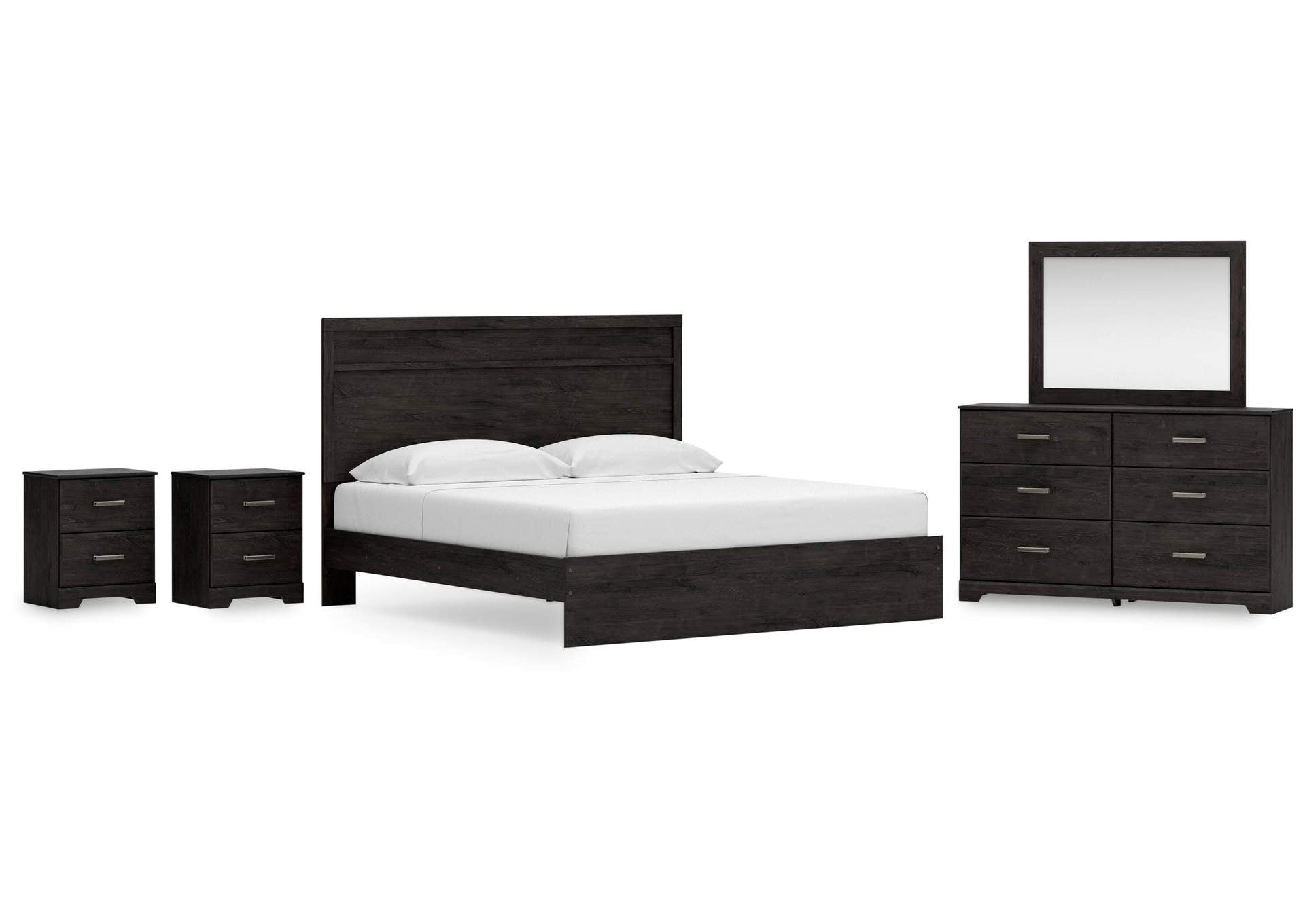 Belachime King Panel Bed with Mirrored Dresser and 2 Nightstands