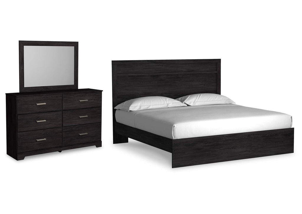 Belachime King Panel Bed with Mirrored Dresser