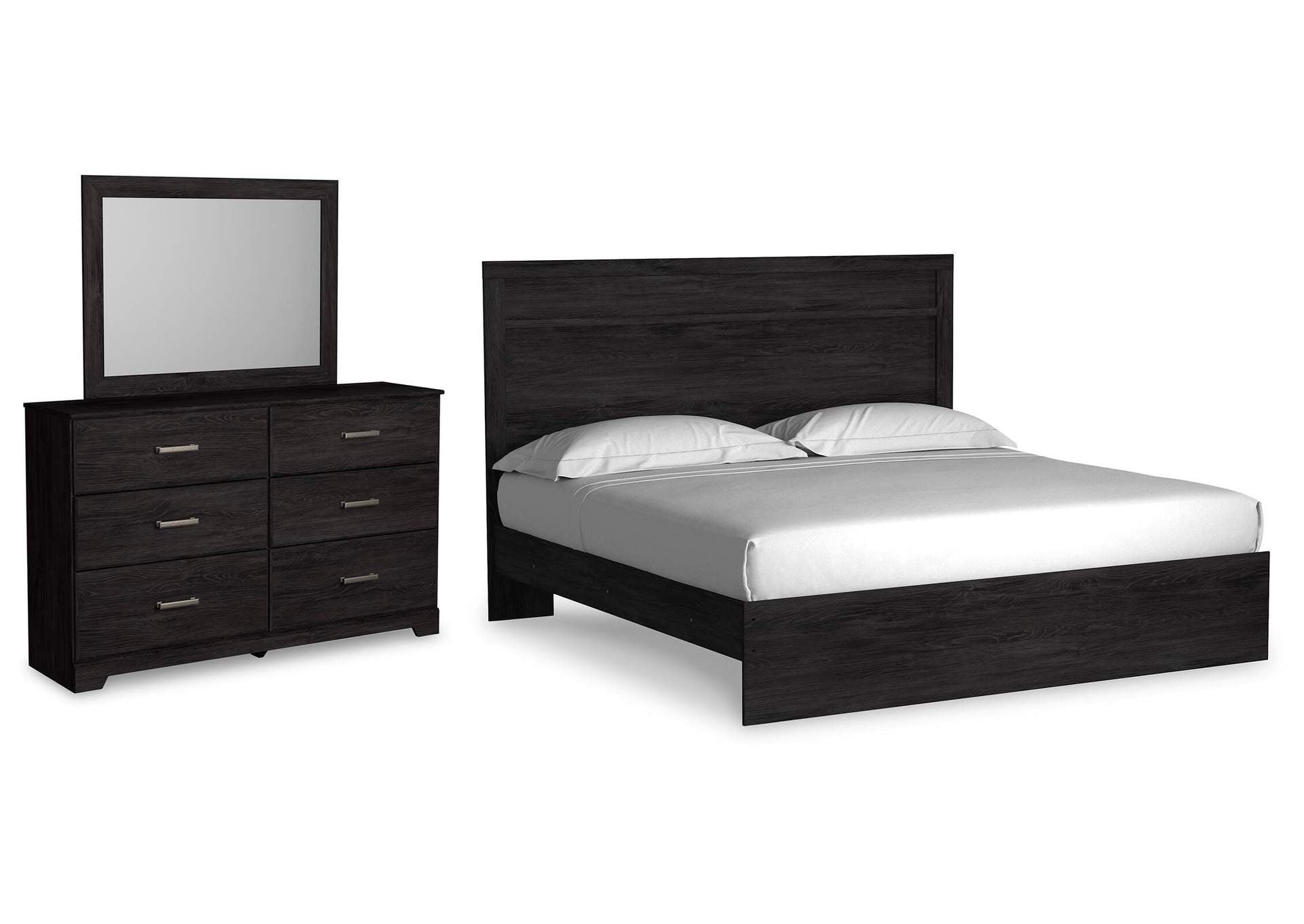 Belachime King Panel Bed with Mirrored Dresser