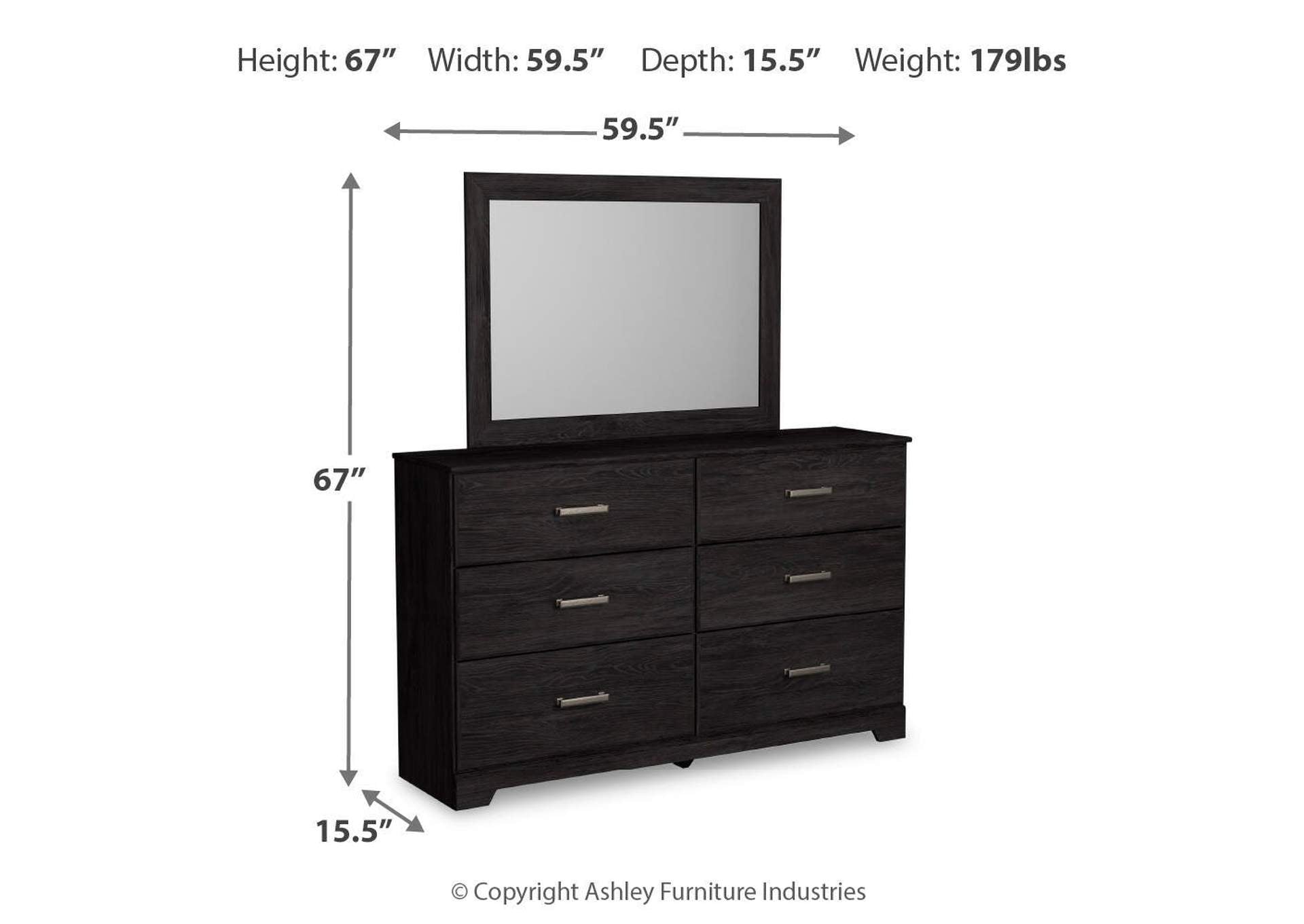 Belachime Full Panel Bed with Mirrored Dresser dimensions