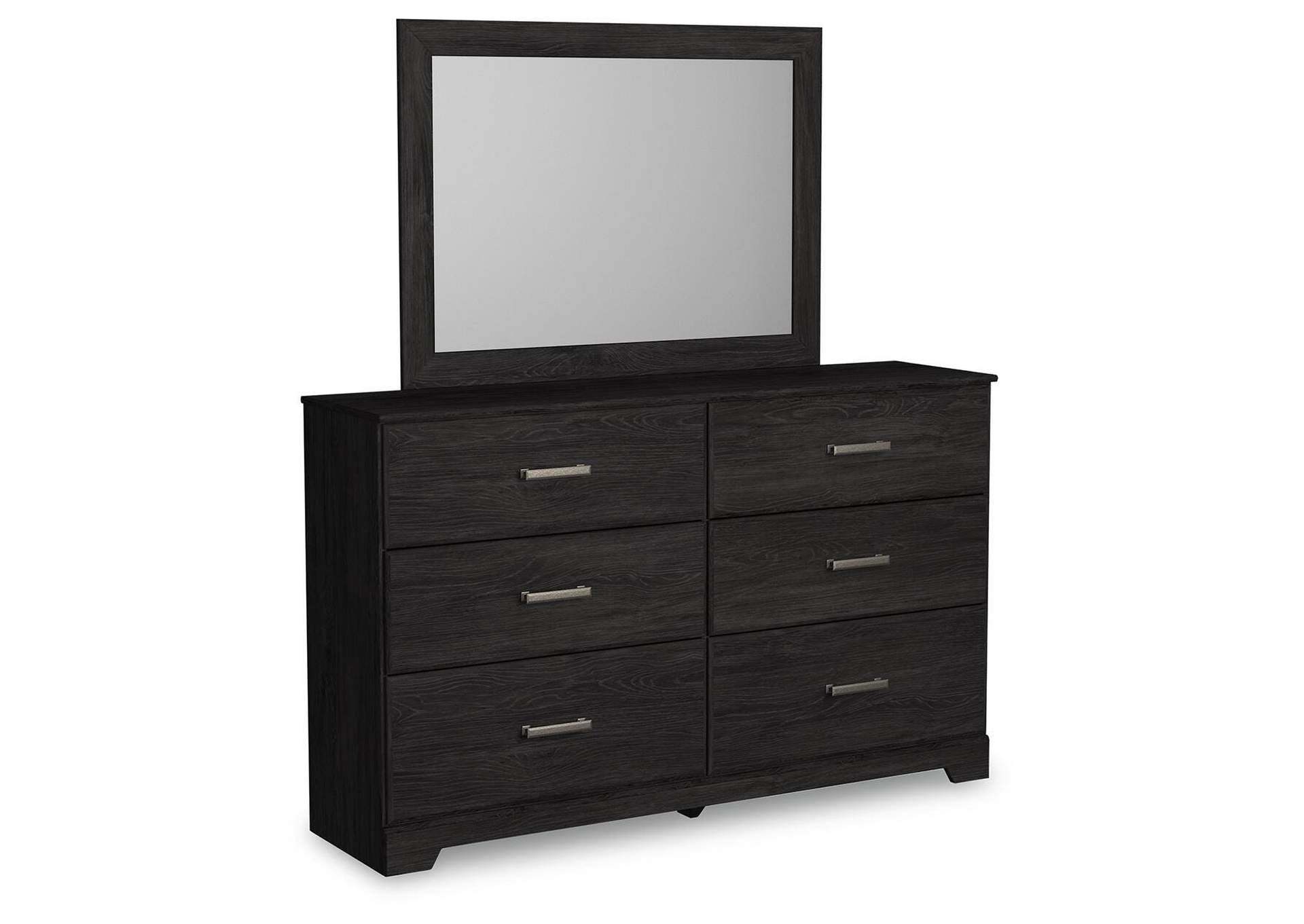 Belachime Twin Panel Bed with Mirrored Dresser angled view