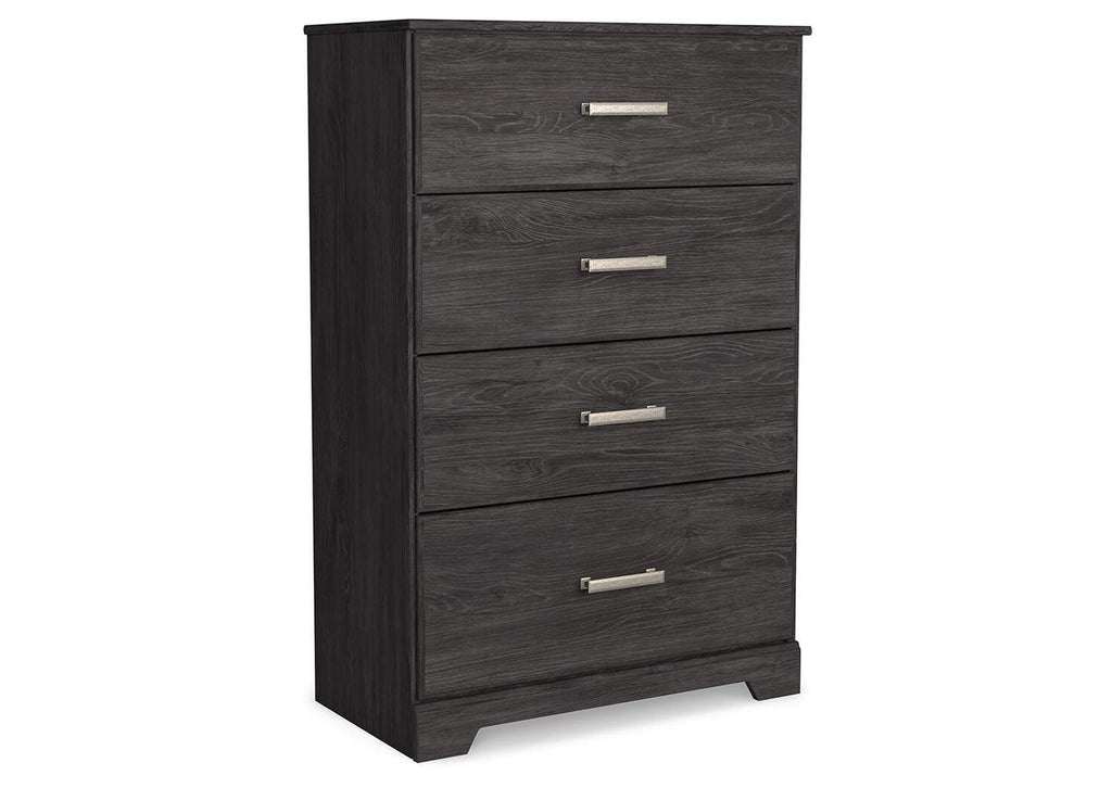 Belachime Twin Panel Bed with Mirrored Dresser and Chest angled view