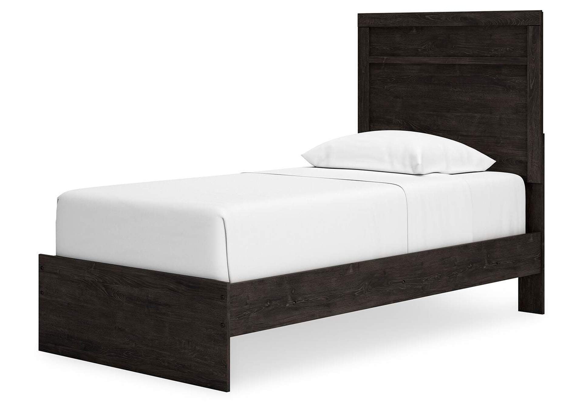 Belachime Twin Panel Bed with Mirrored Dresser angled view