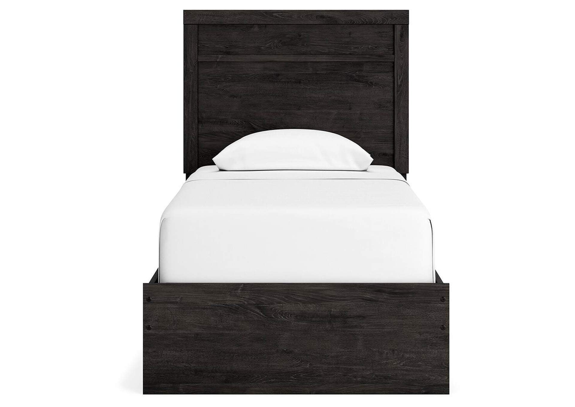 Belachime Twin Panel Bed with Mirrored Dresser, Chest and Nightstand front view