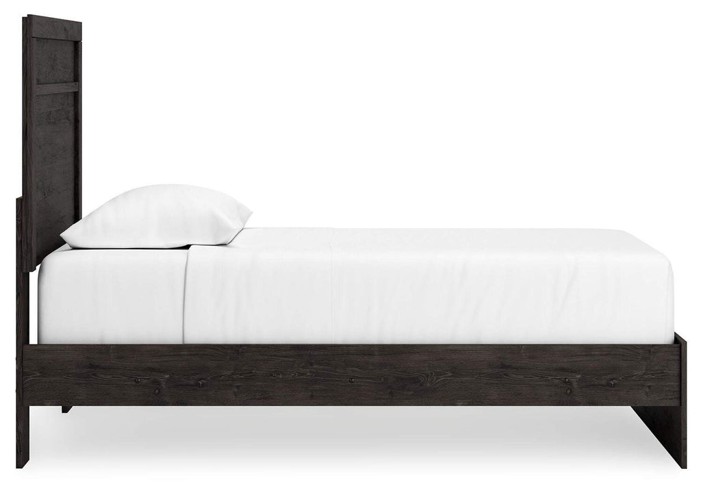 Belachime Twin Panel Bed with Mirrored Dresser side view