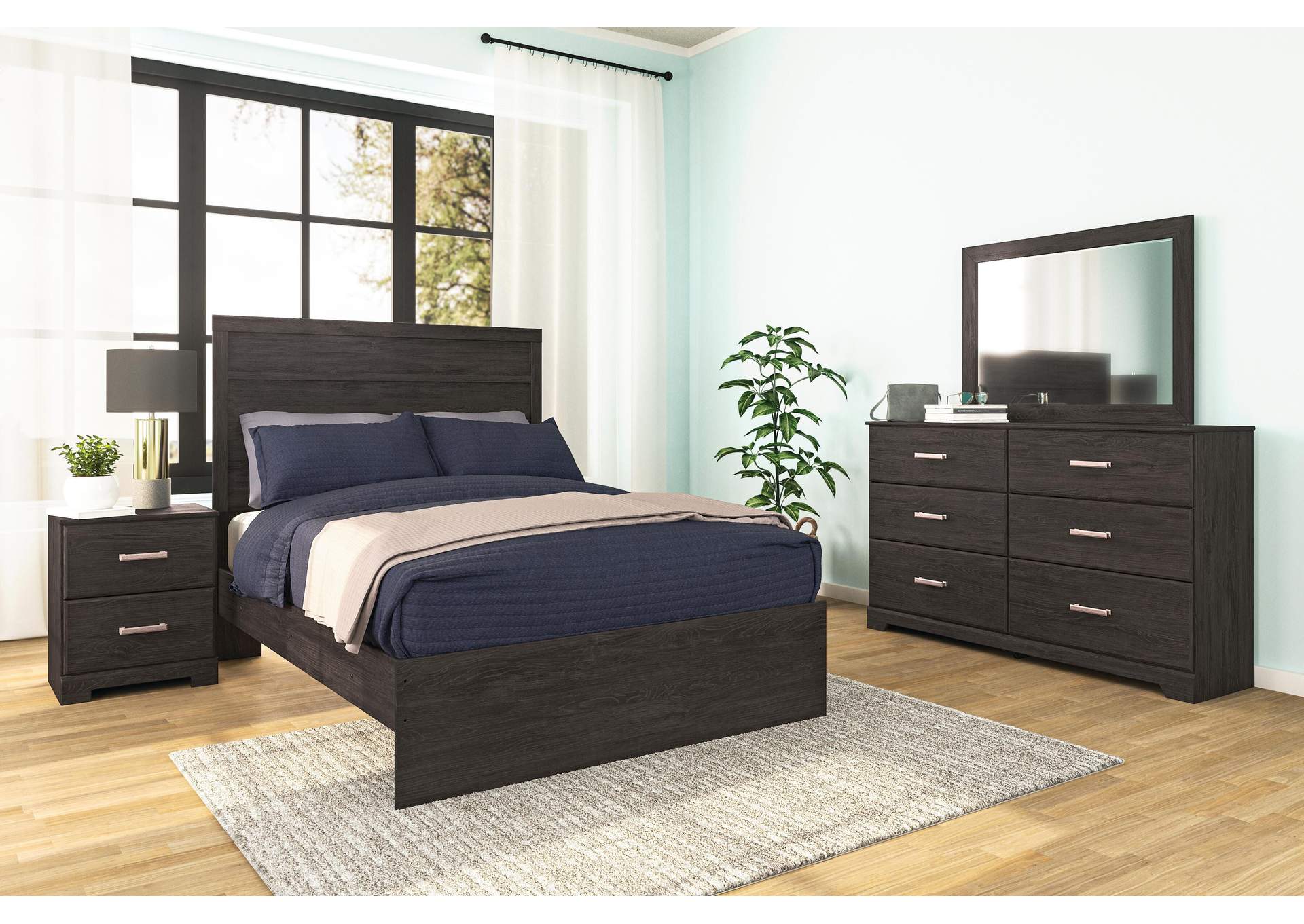 Belachime Full Panel Bed with 2 Nightstands