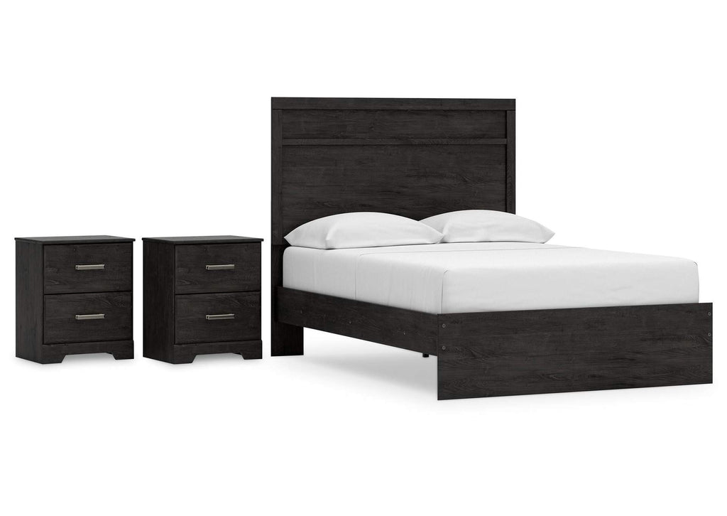 Belachime Full Panel Bed with 2 Nightstands