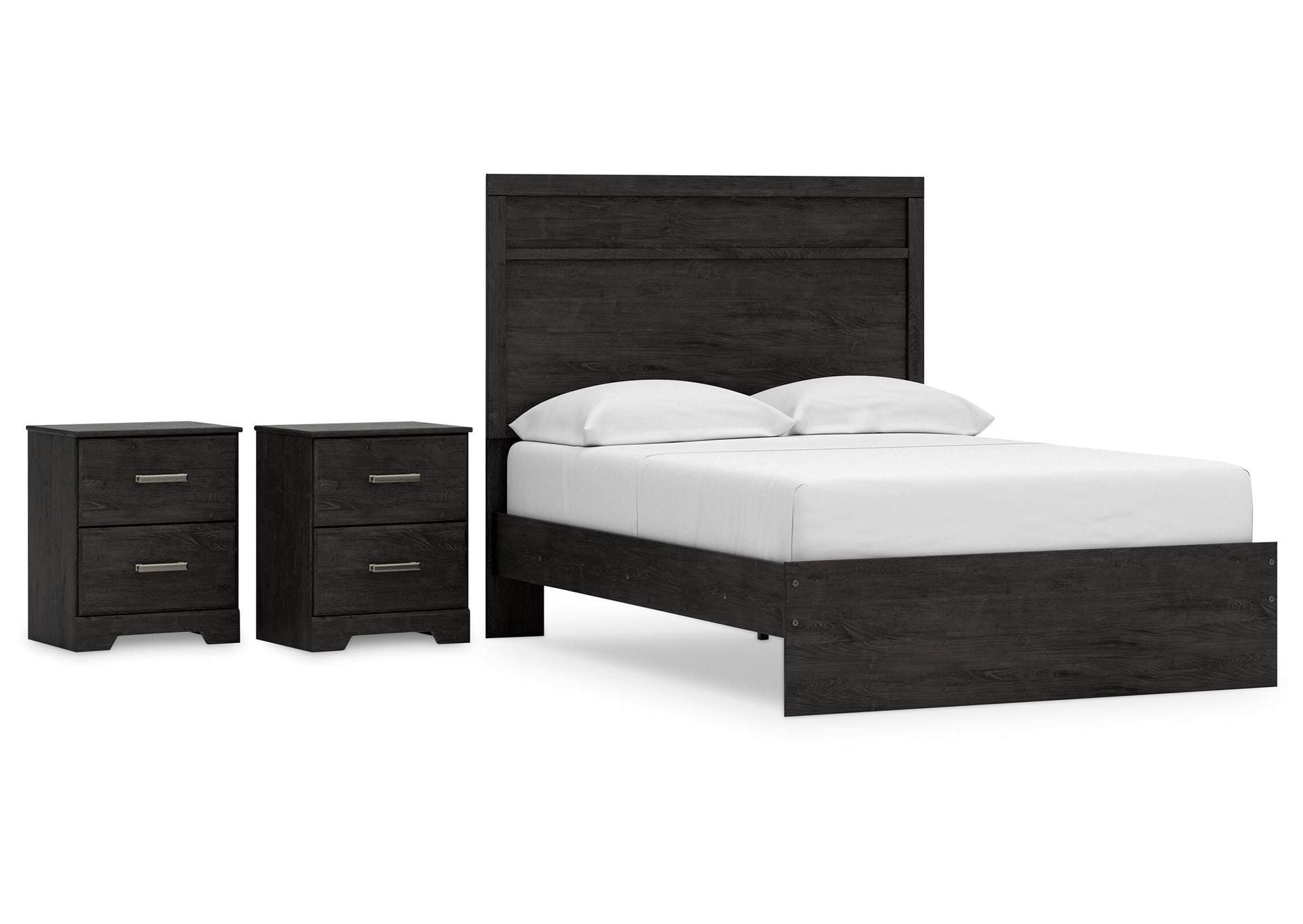 Belachime Full Panel Bed with 2 Nightstands