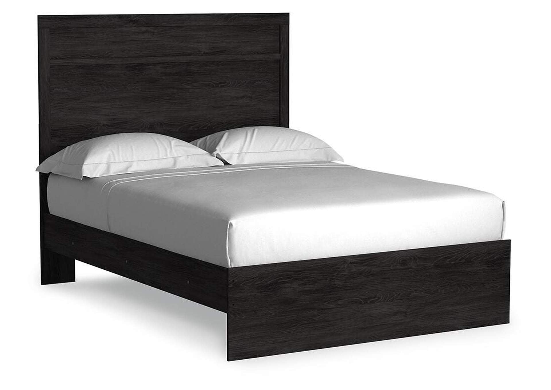 Belachime Full Panel Bed with Mirrored Dresser, Chest and Nightstand angled view
