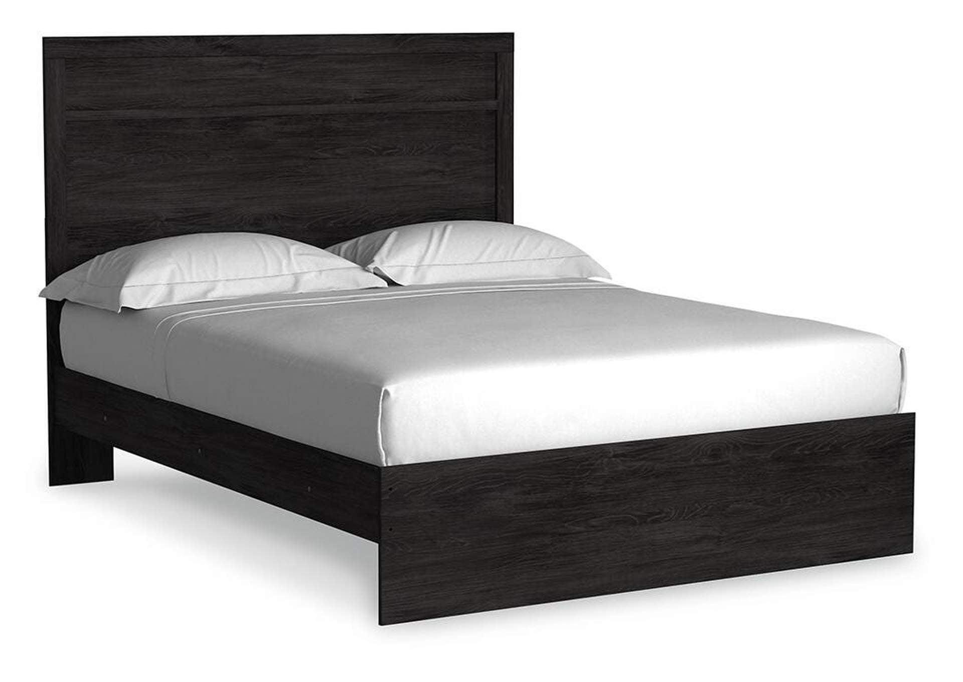 Belachime Queen Panel Bed with Mirrored Dresser and 2 Nightstands angled view